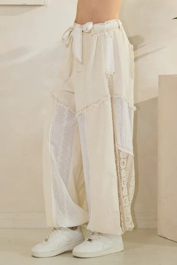 Oli & Hali- Washed Belted Jogger Pants (Cream) *Final Sale*