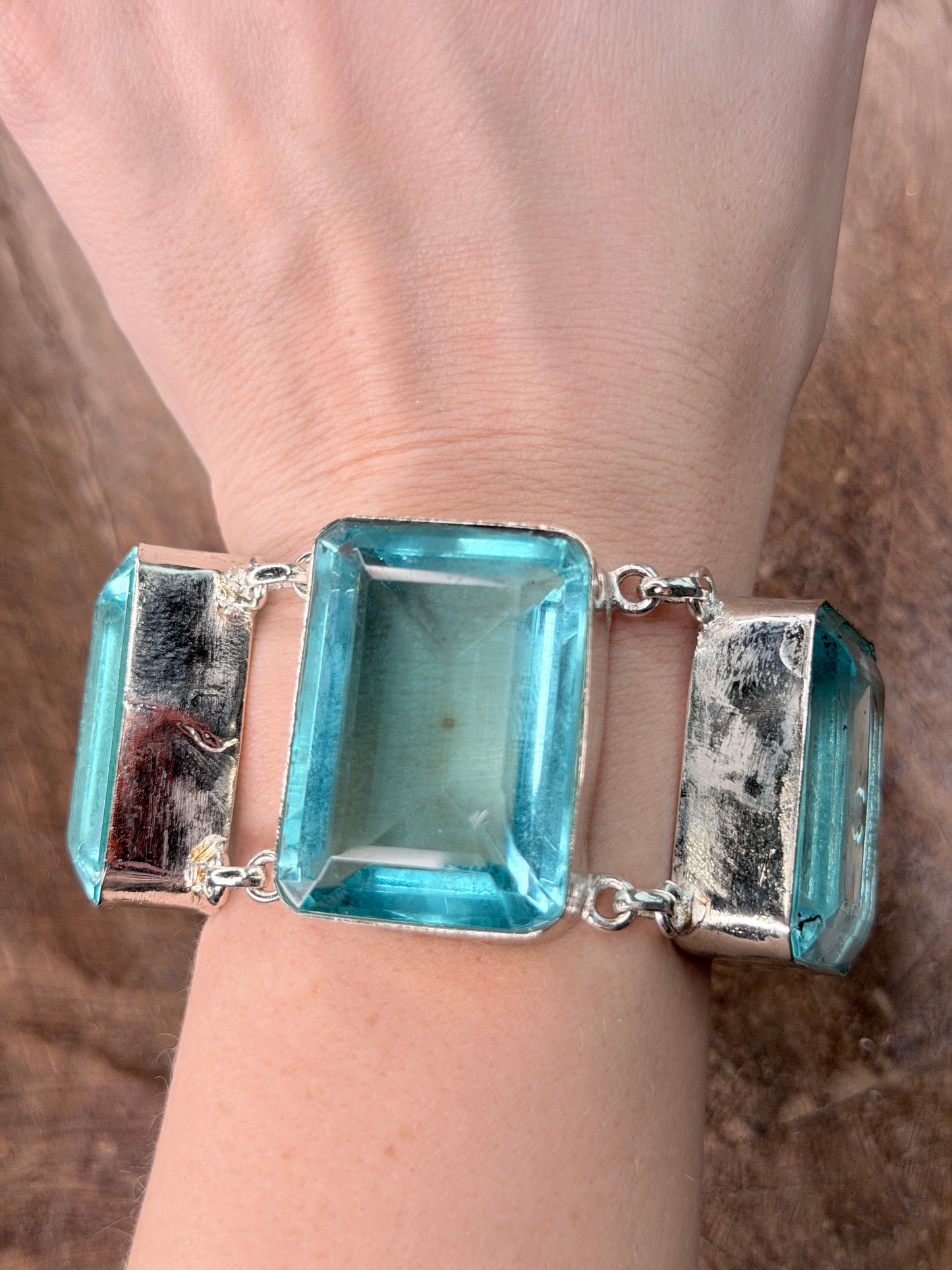 Ava German Silver Blue Quartz Tray Bracelet