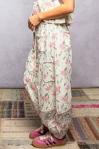 POL- Double Gauze Lace Patch Pants (Ivory Floral) *Final Sale*