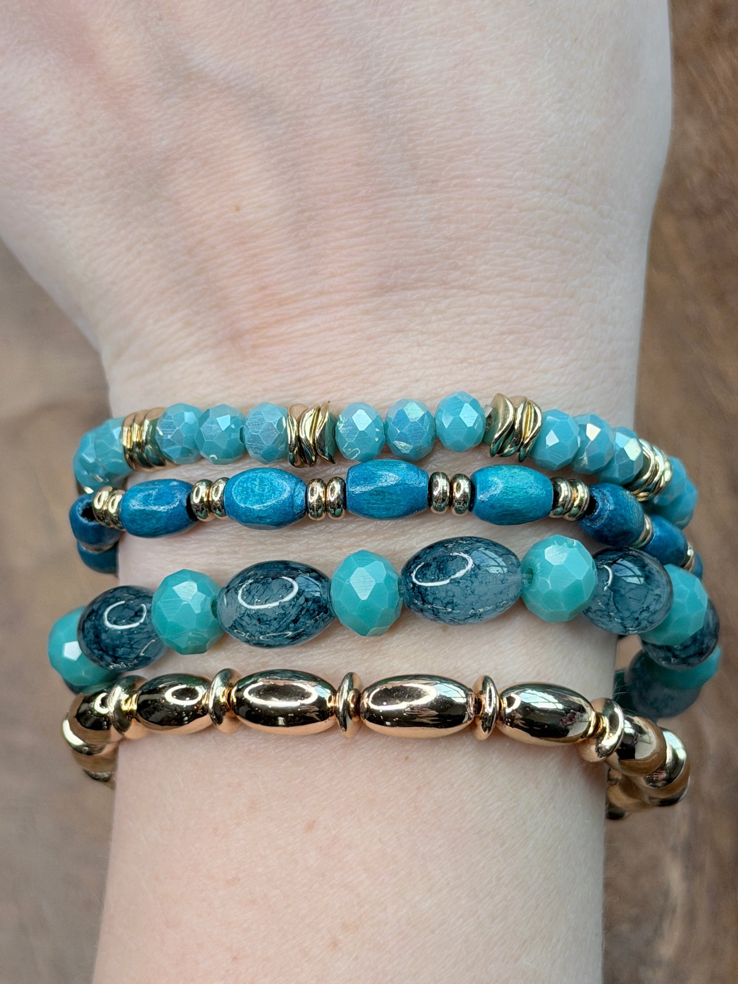 Aria Blue and Gold Crystal Beaded Bracelet Stack