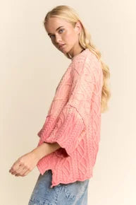 Davi & Dani- Cable Knit Ombre Sweater (Coral)