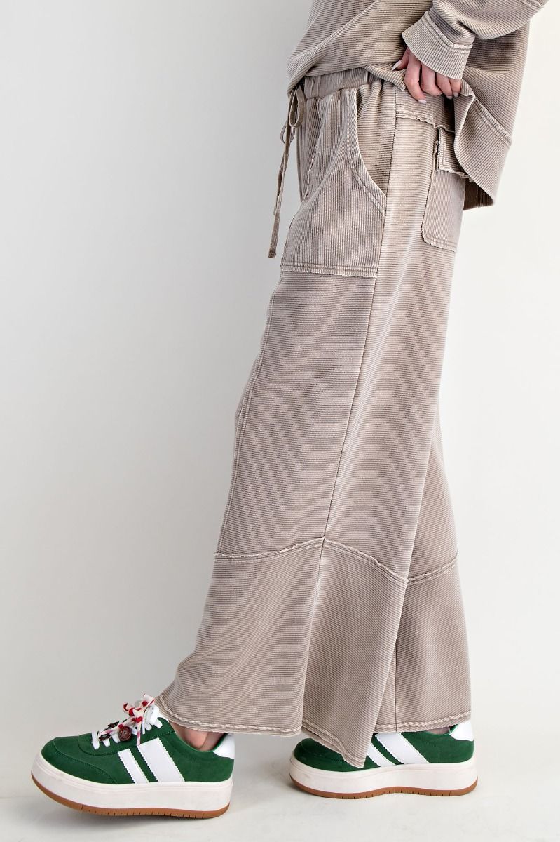 SALE Easel - TEXTURED MINEREAL WASHED BELLBOTTOM PANTS *Final Sale*