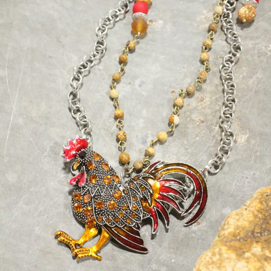 A Cock-A-Doodle Do Rusty Rooster Necklace