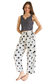 Oddi- Polkadot Printed Bow Detail Barrel Jeans (Ivory)