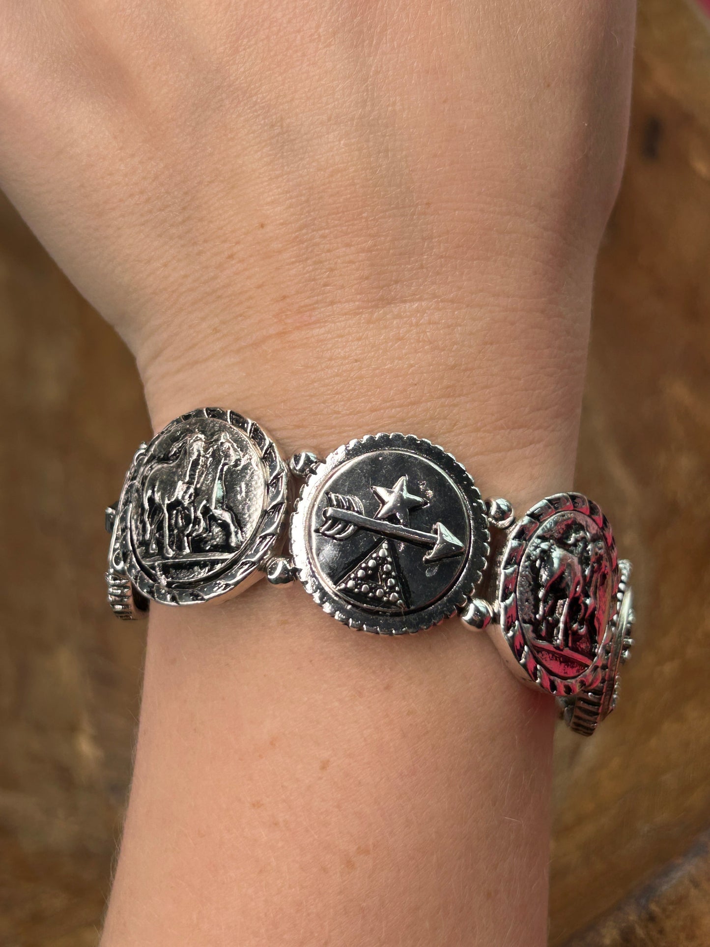 Silver Native Wild Horse Stretch Bracelet
