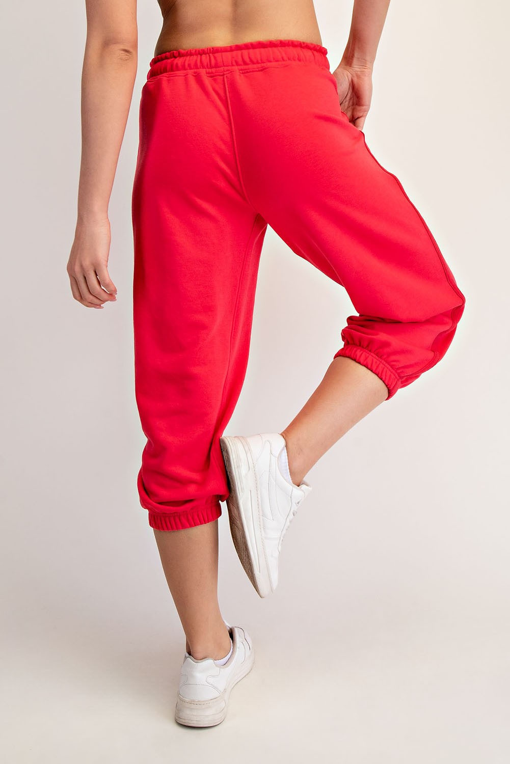 French Terry Cropped Jogger Pants (Candy Red) *Final Sale*