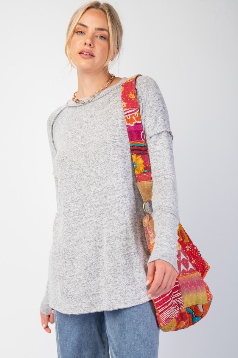 final sale Easel- Brushed Hacci Knit Tunic (Heather Grey)