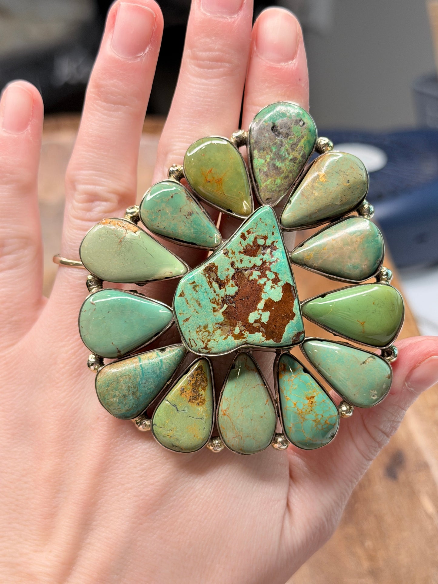 Large German Silver Kingman Turquoise Ring (D)