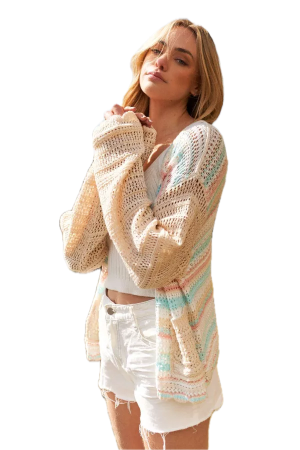 Button Down Striped Crochet Cardigan (Multi) *Final Sale*