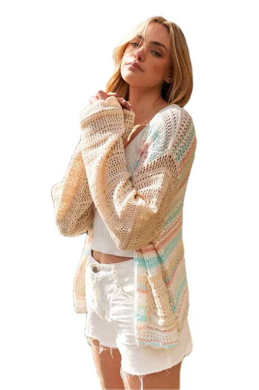 Button Down Striped Crochet Cardigan (Multi) *Final Sale*