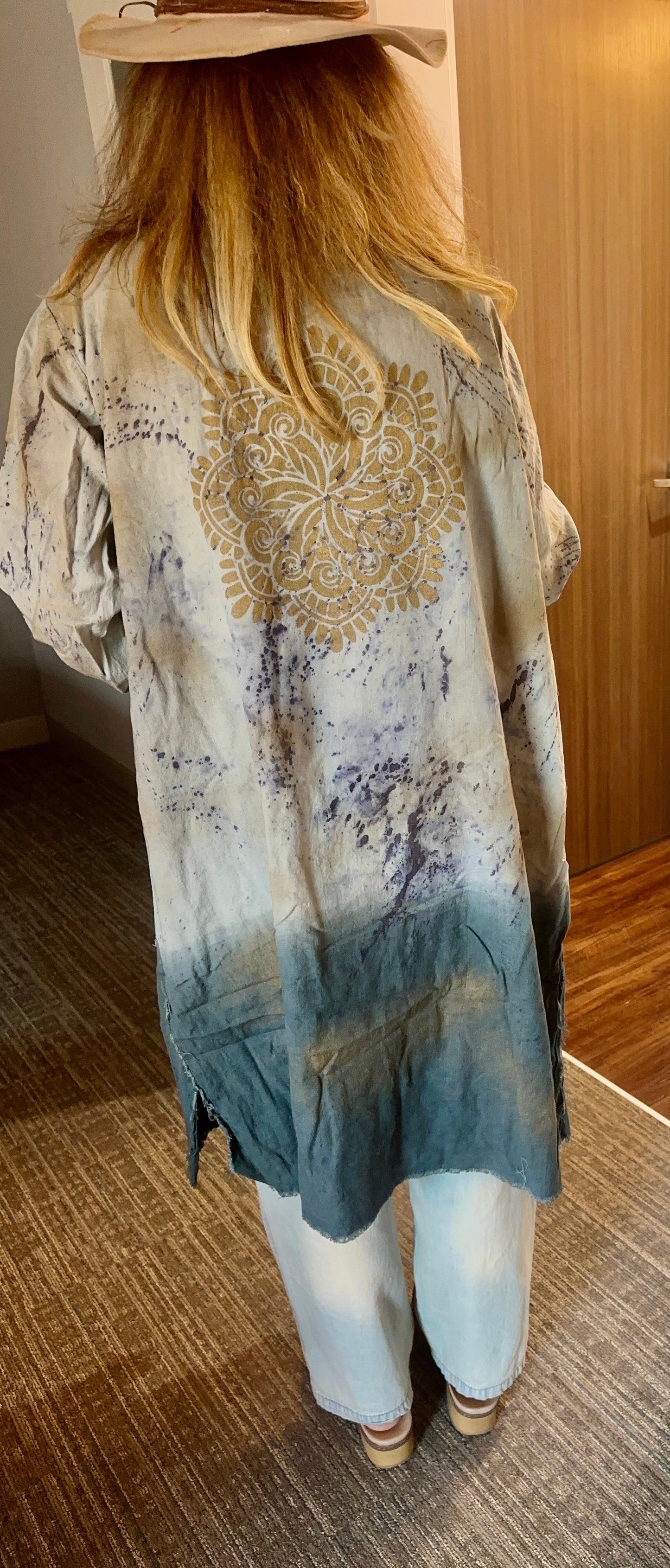 FINAL SALE!!! A Rare BIrd-BLUE AND GRAY DIP DYE KIMONO