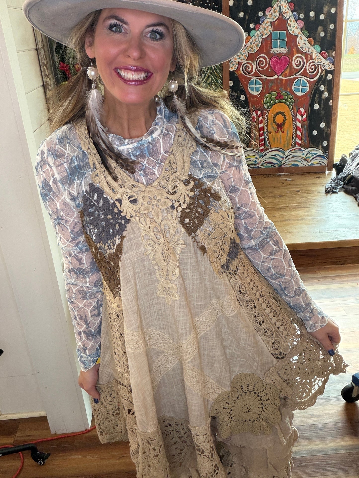 Origami- Sheer Lace Long Sleeve (Blue Old West)