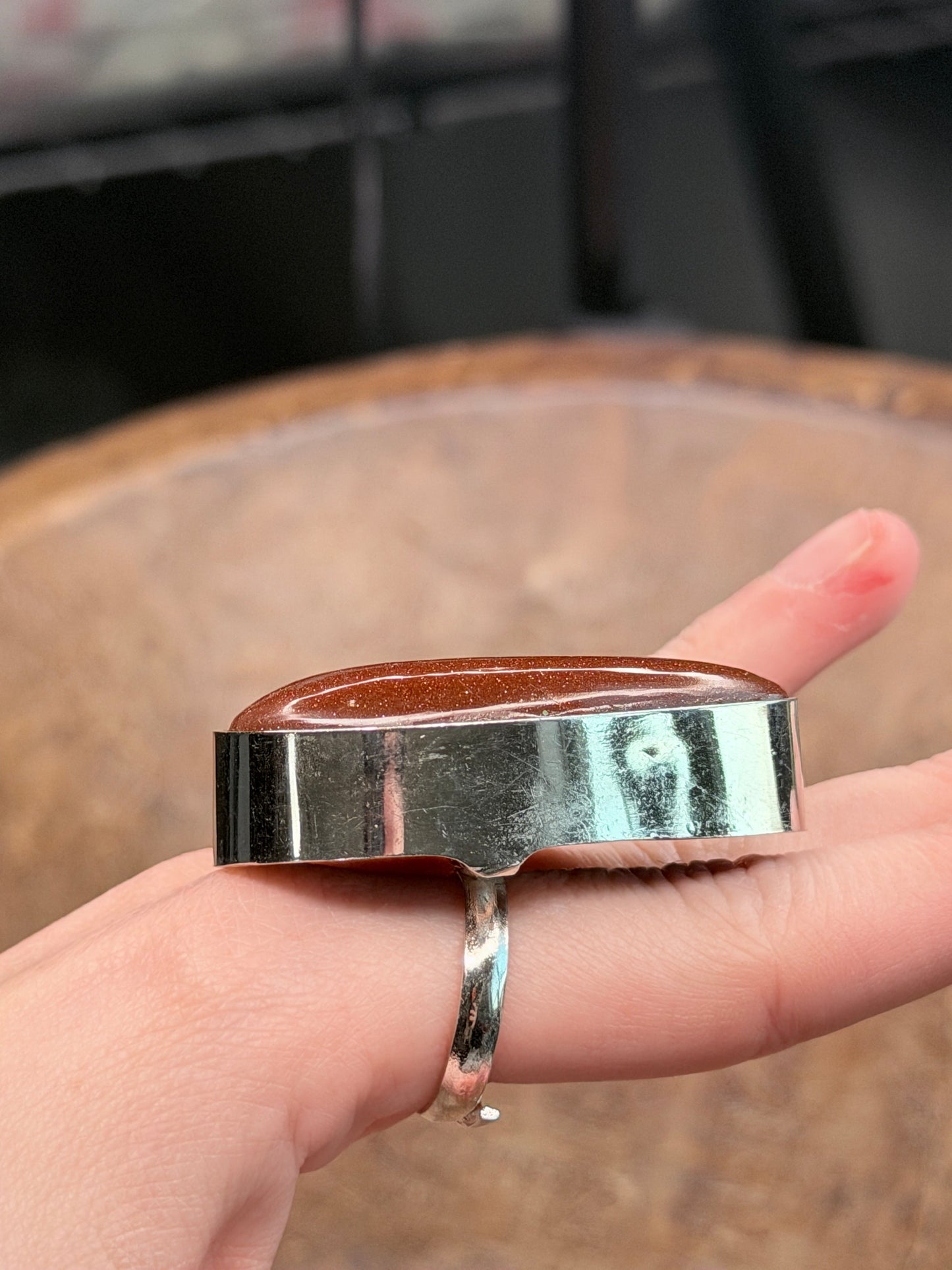 Claire German Silver Goldstone Teardrop Ring