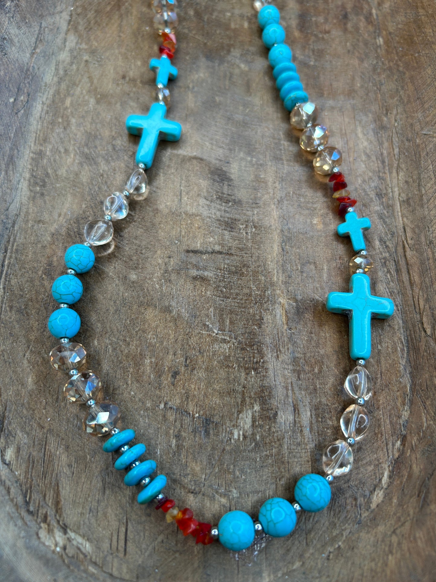 Lost & Found- Long Turquoise Cross Necklace