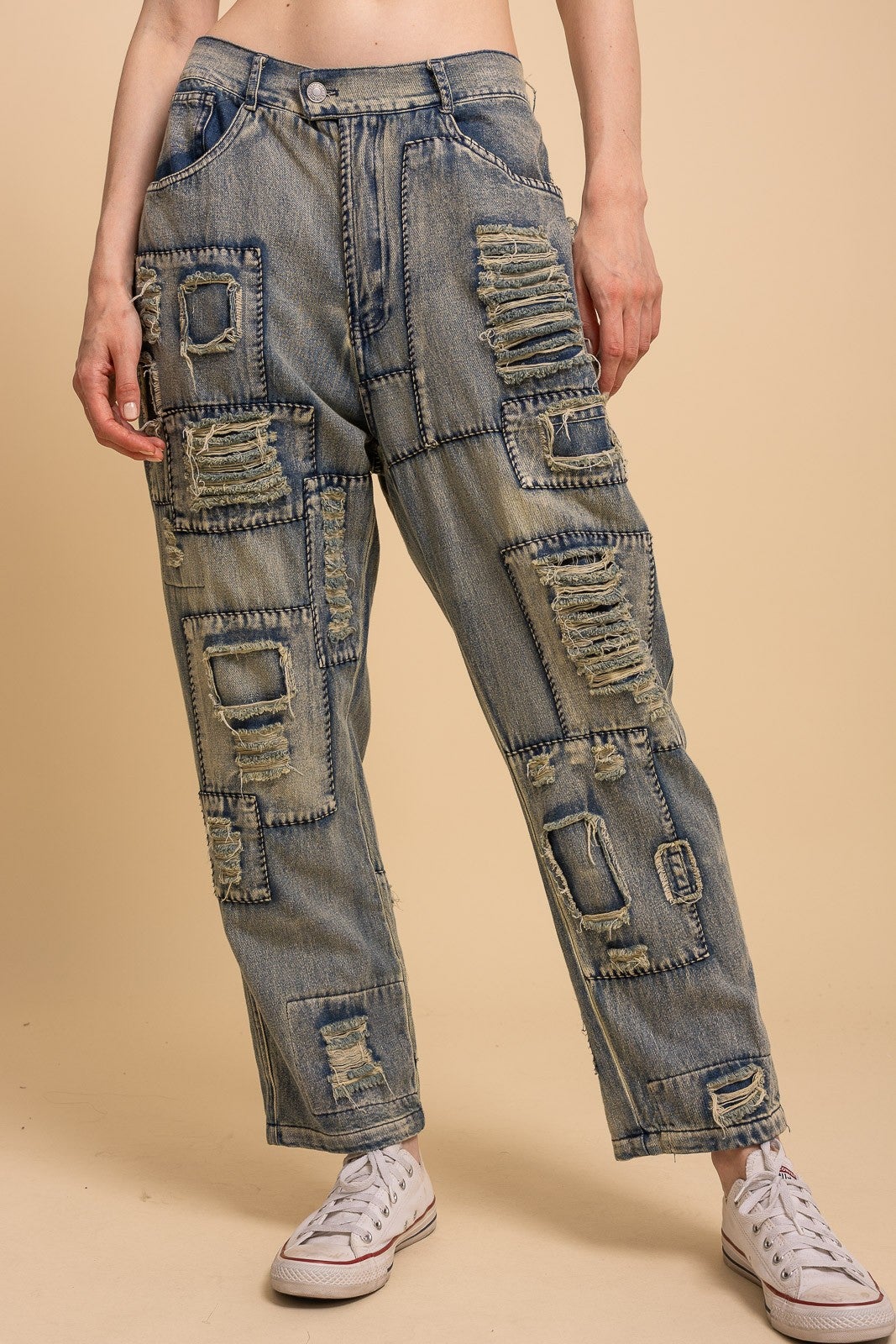 Bluevelvet- Washed Distressed Patchwork Jeans *Final Sale*