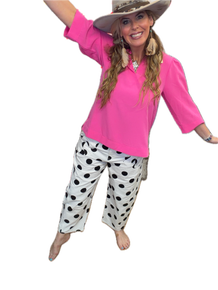 Oddi- Polkadot Printed Bow Detail Barrel Jeans (Ivory)