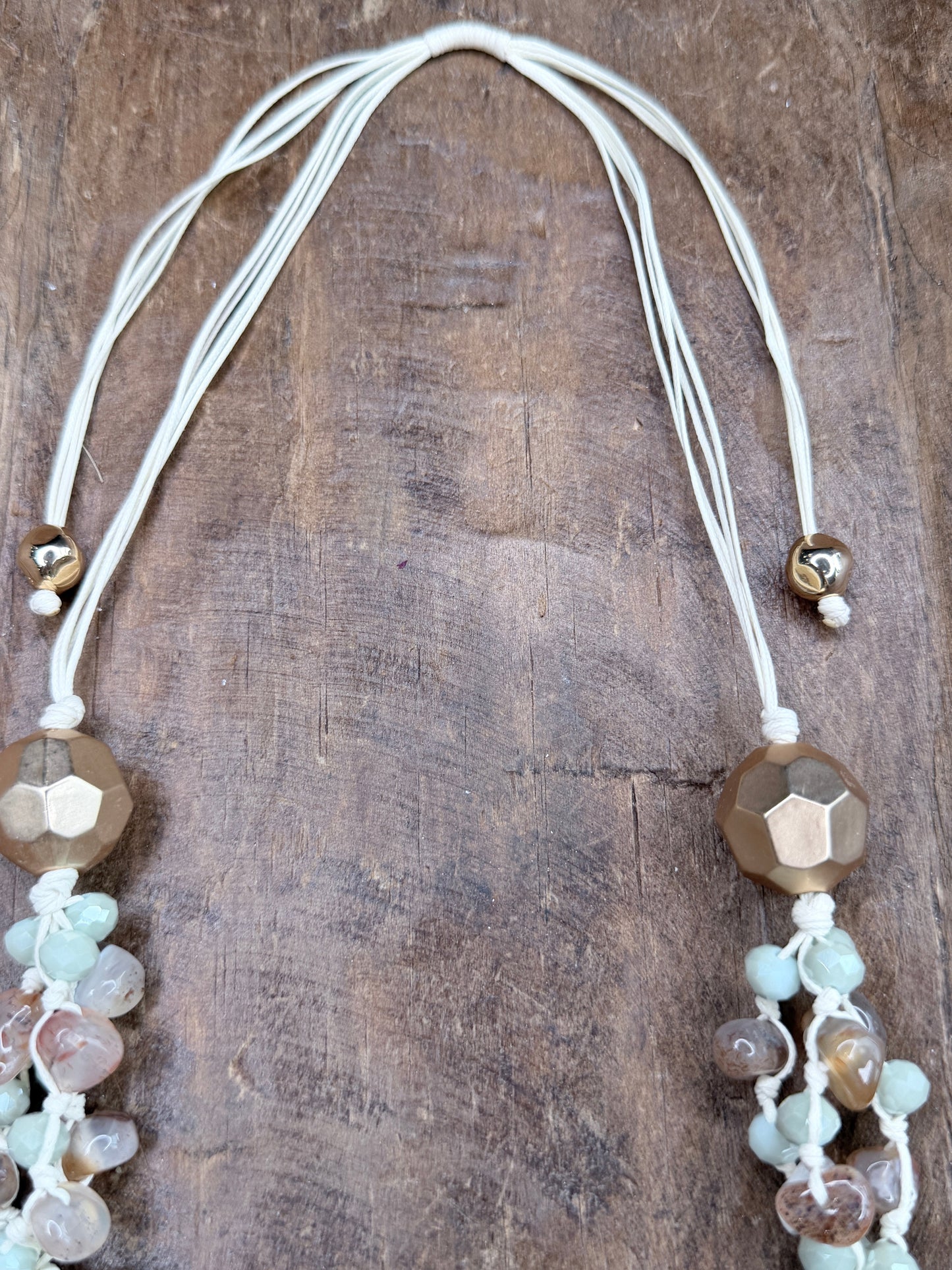 Sea-foam and Gold Woven Shell Necklace