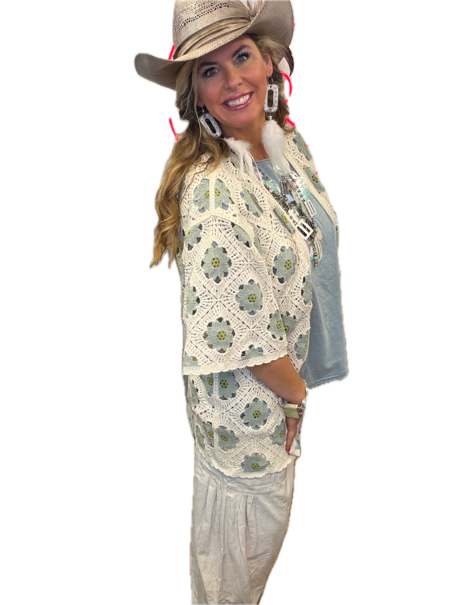 Petunia Short Crochet Cardigan (Sage)