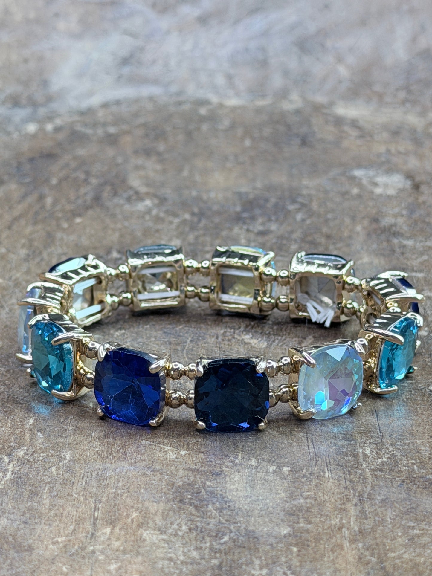 Blue Crystal Accent Gold Stretch Bracelet