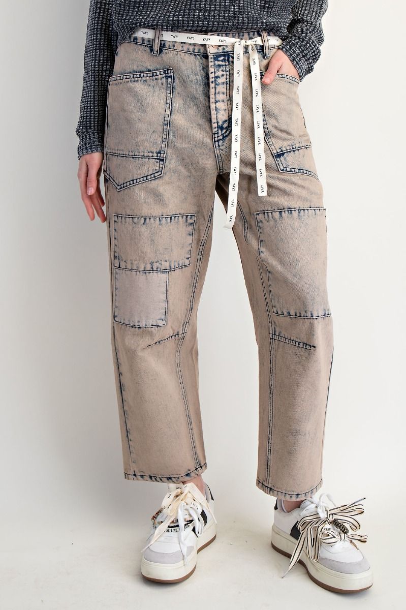 SALE Easel - Washed Denim Barrel Pant