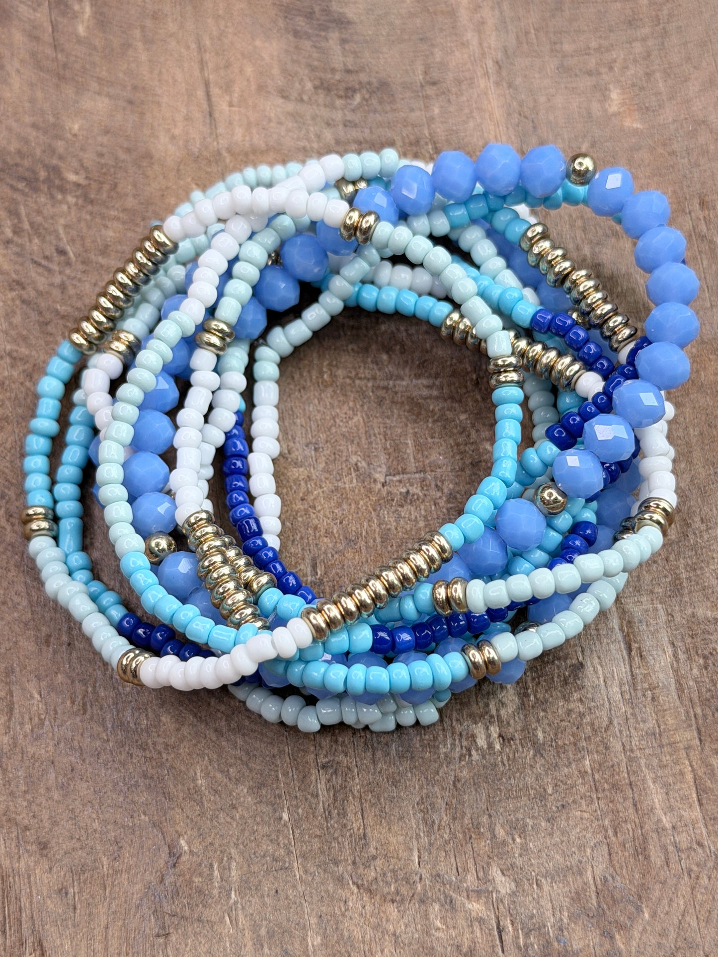 Abby Blue Crystal Beaded Bracelet Stack