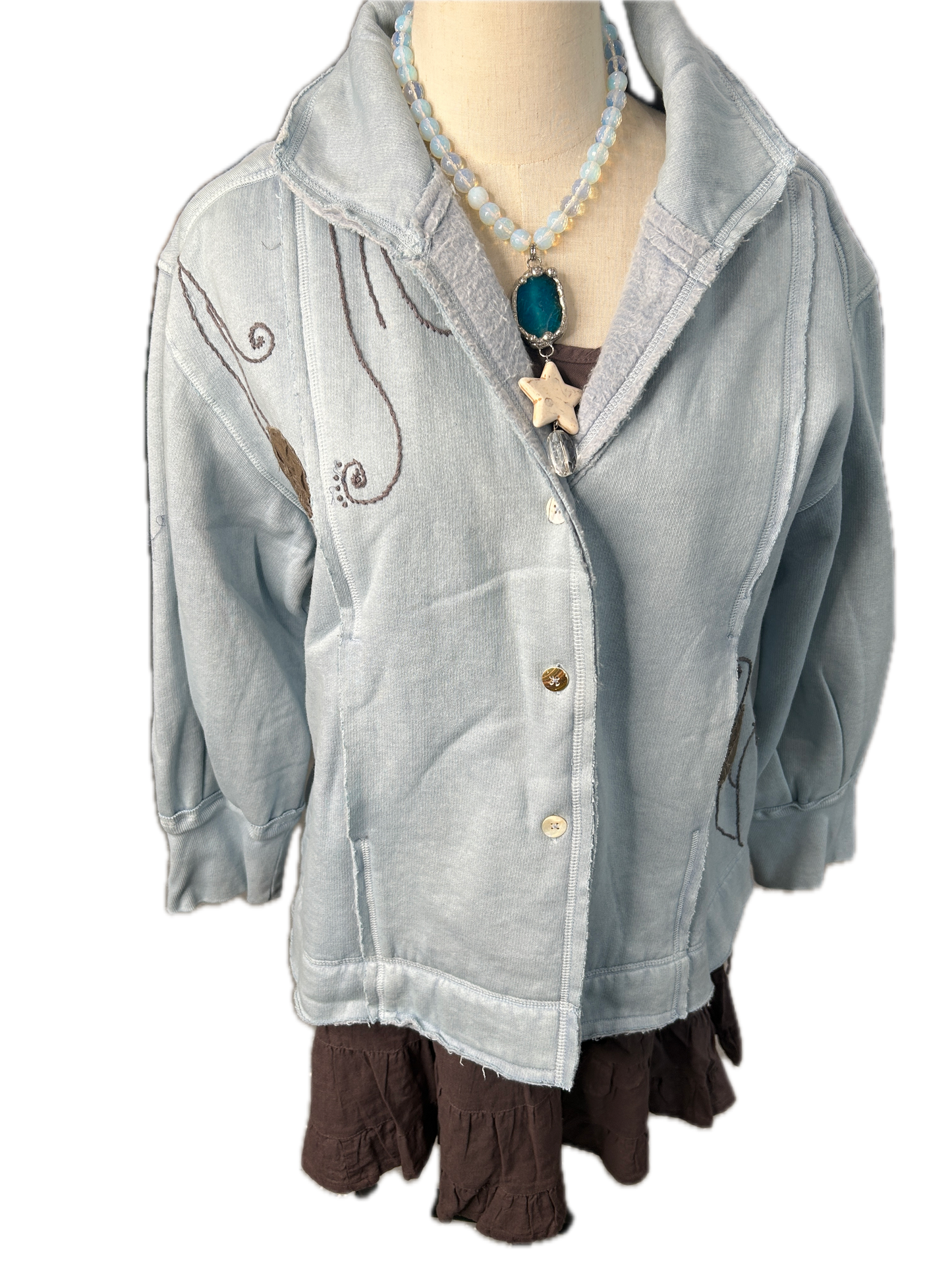 Paper Lace- Cotton Floral Jacket (Sky Blue) *Final Sale*