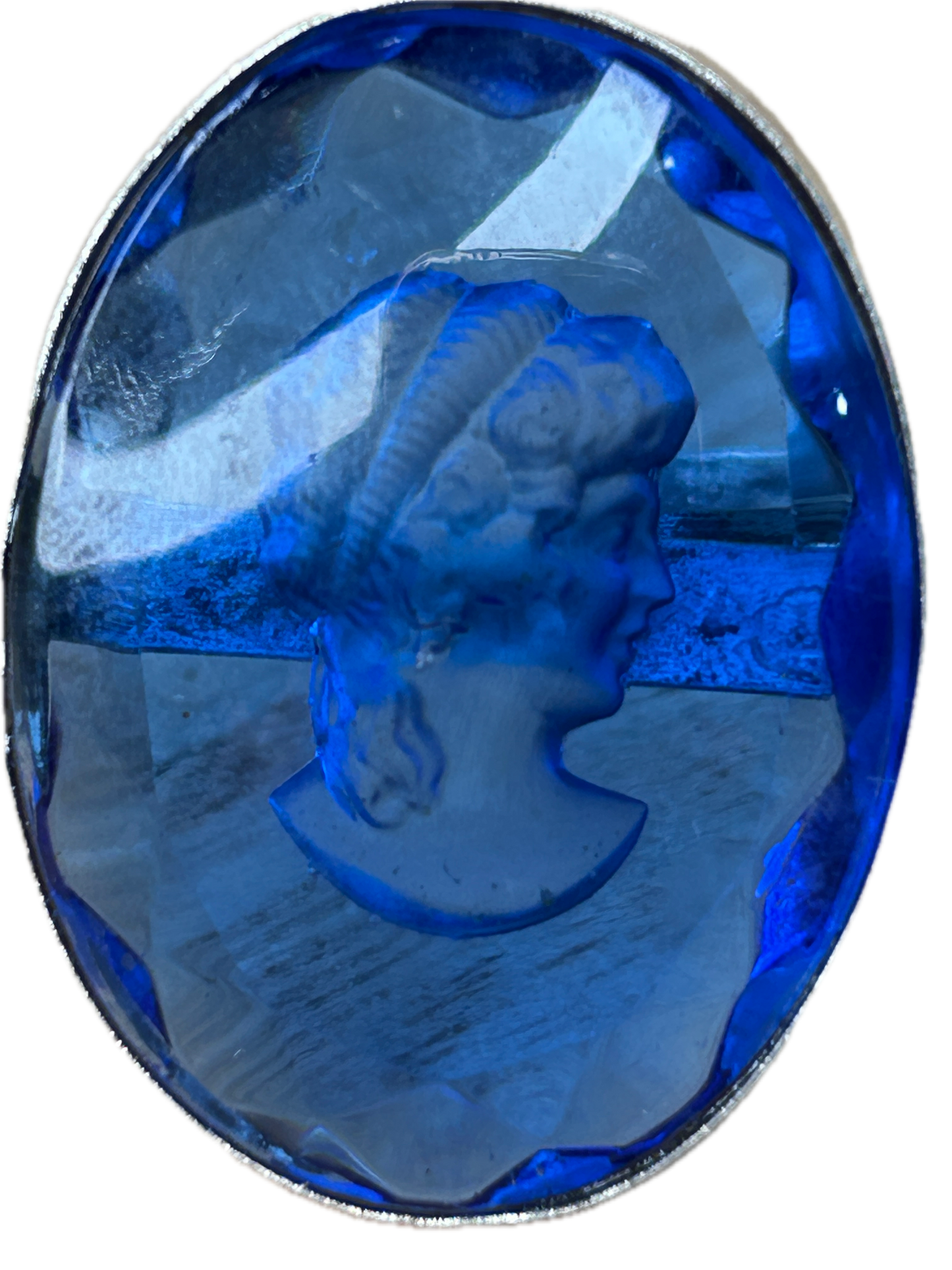 German Silver Glass Cameo Ring (Blue)