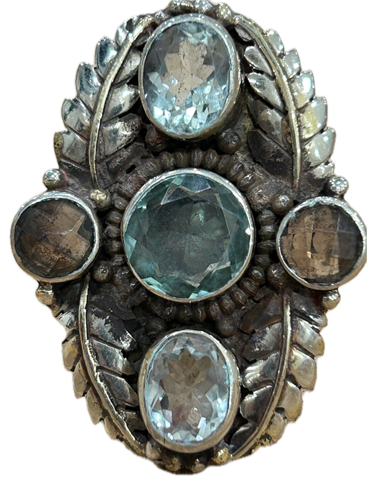 Tibetan Silver and Clear Quartz Multi-Stone Ring