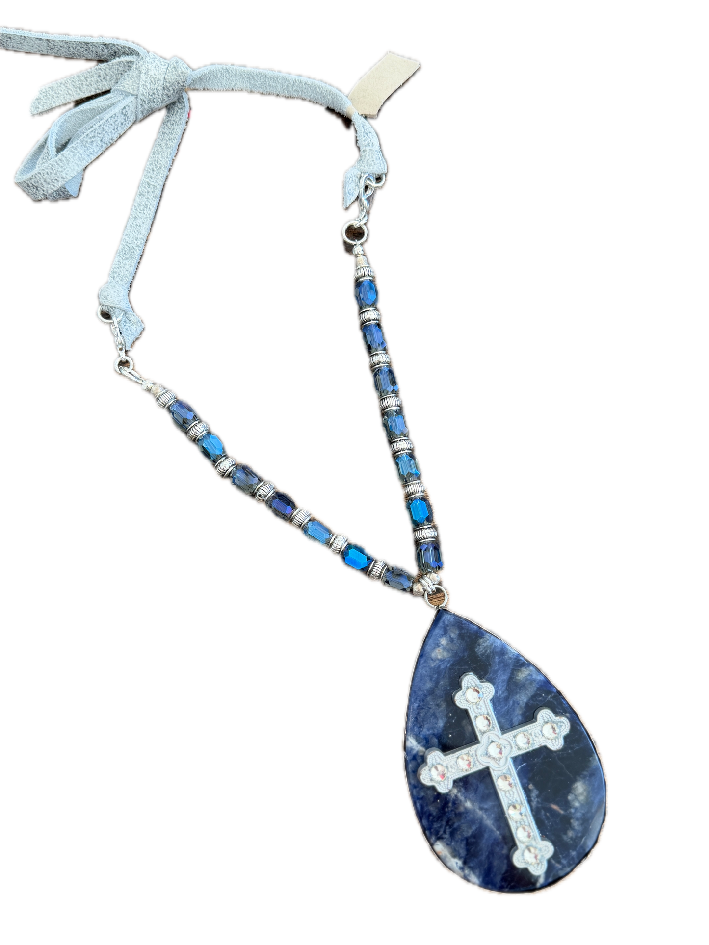 A Rare Bird-Sodalite Cross Necklace