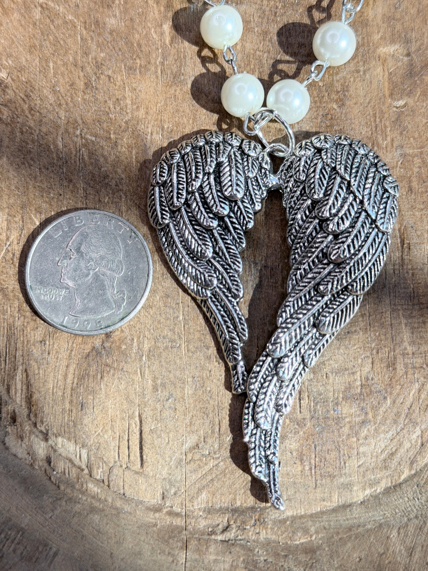 Textured Silver Angel Wings Necklace