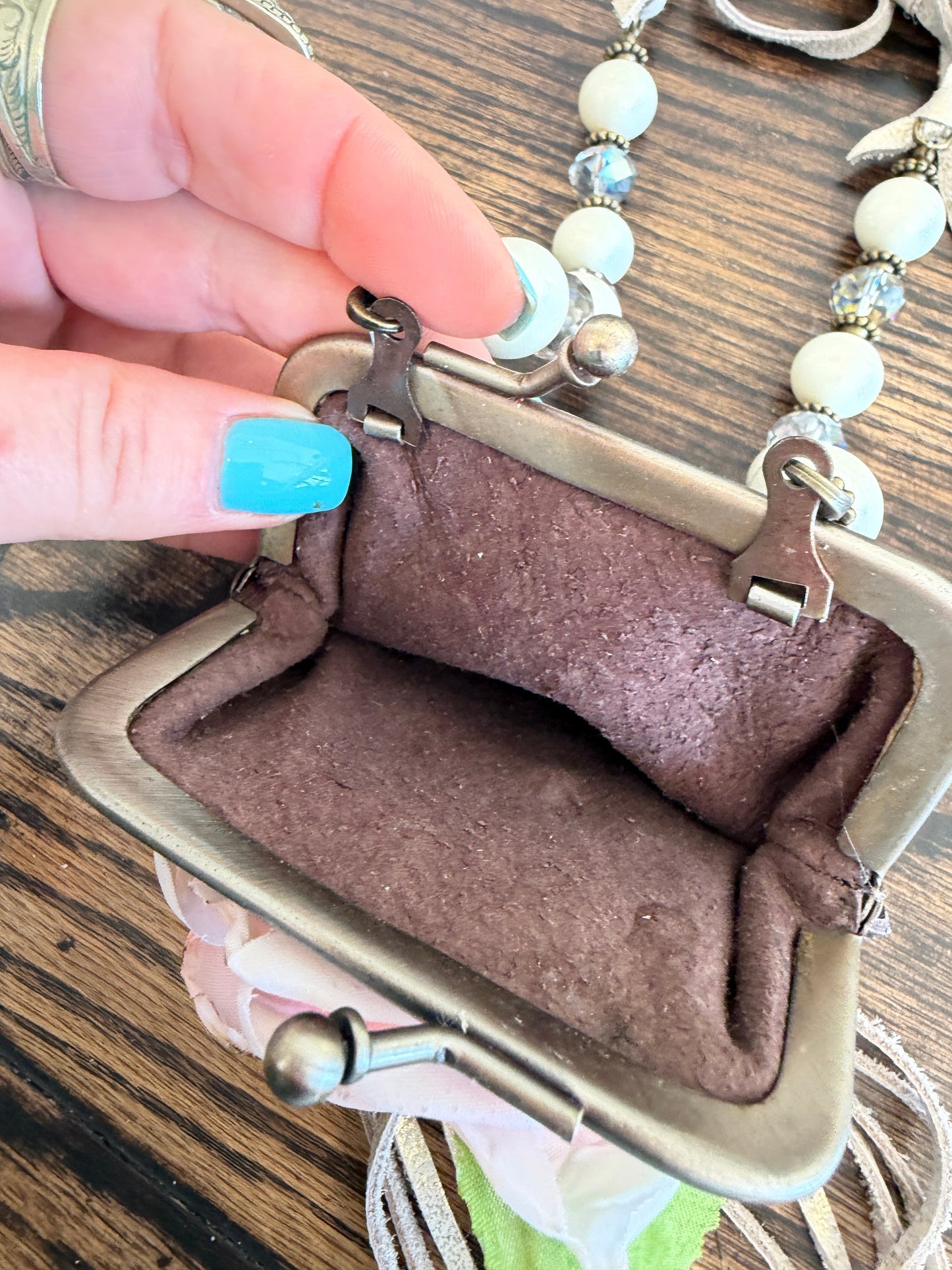 A Rare Bird- Pink Rose Coin Purse Necklace