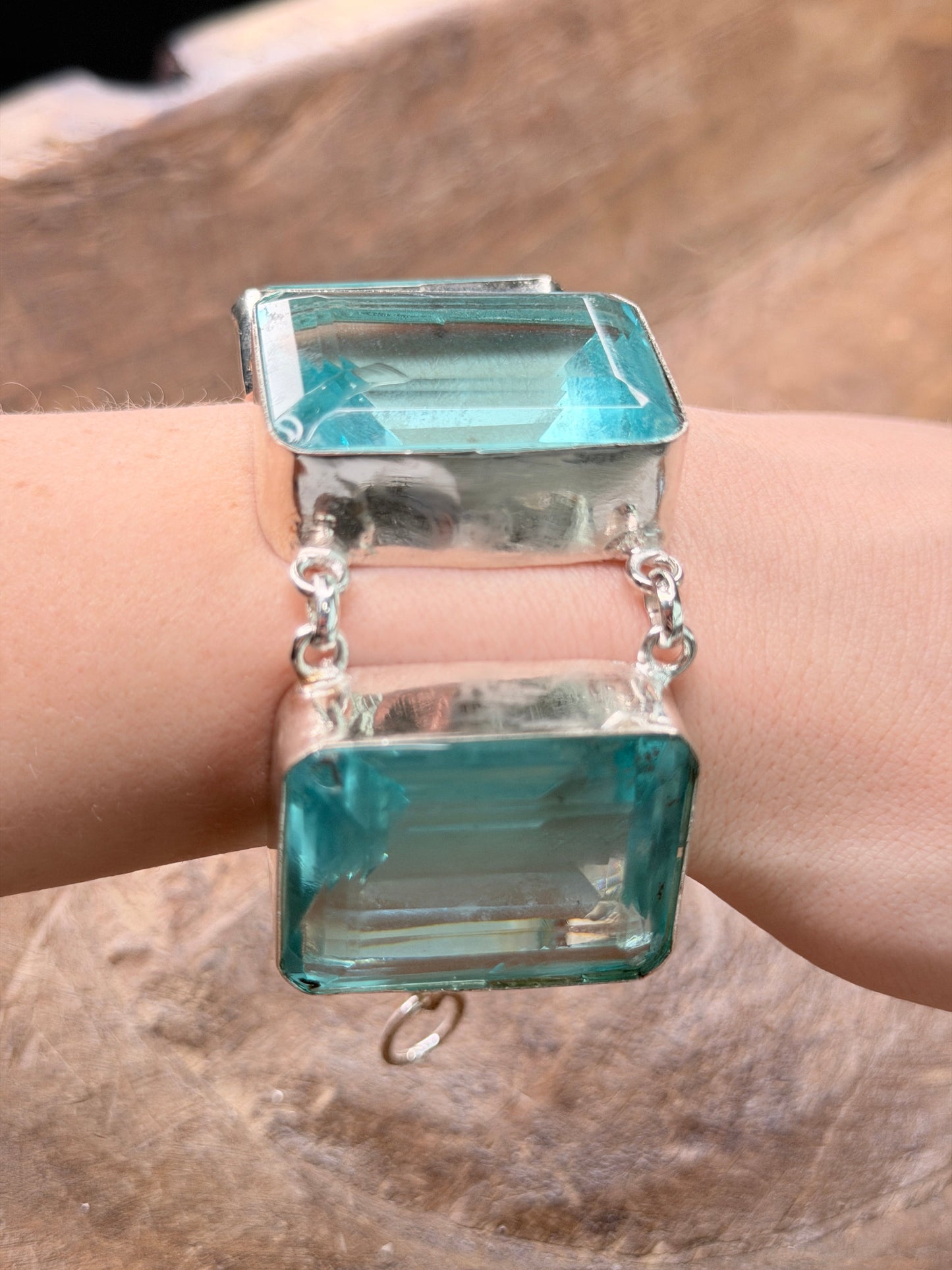 Ava German Silver Blue Quartz Tray Bracelet