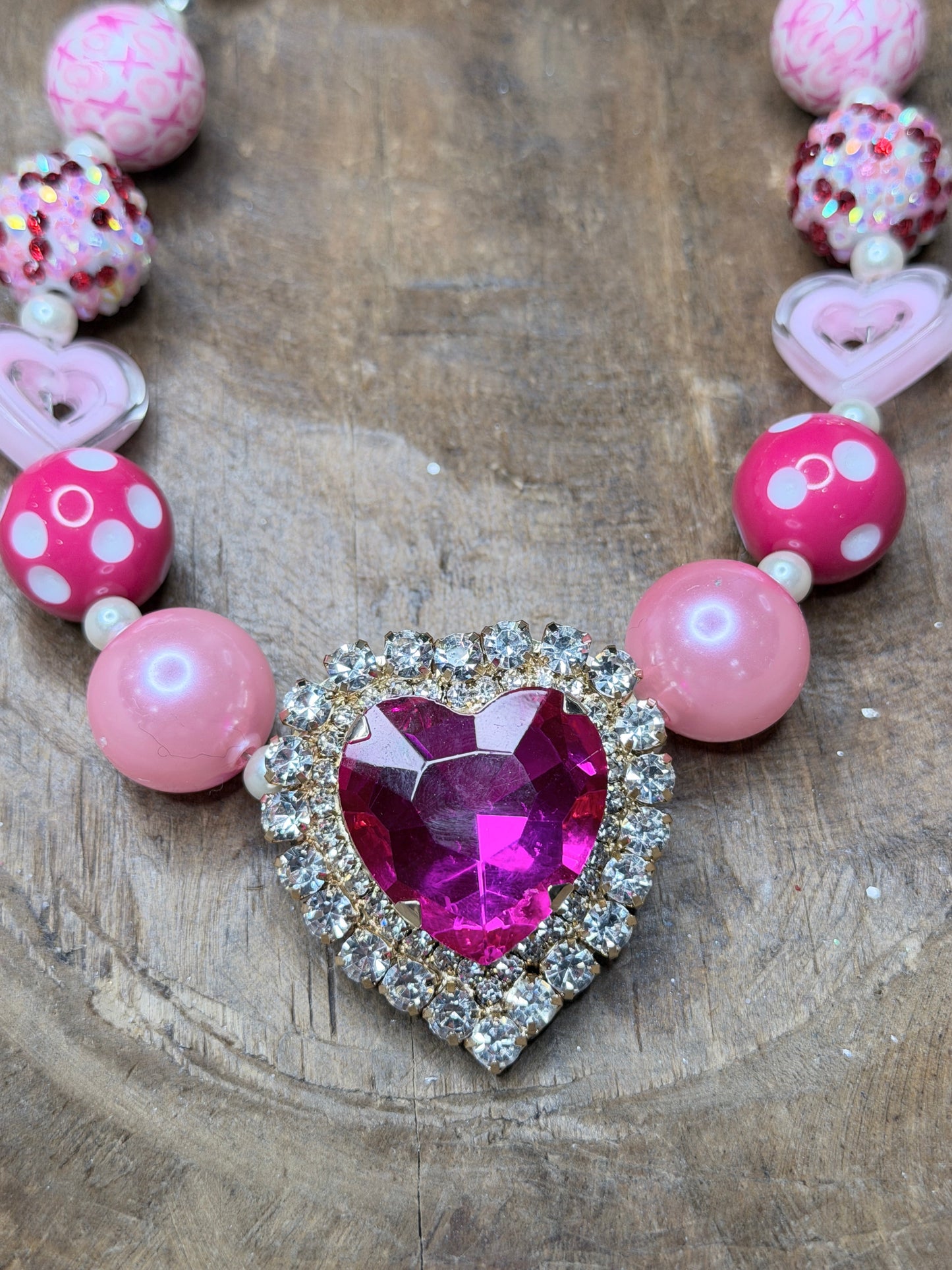 Hot Pink Rhinestone Heart Necklace (A)- ERR ORIGINAL