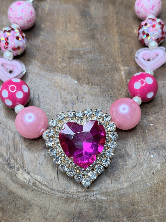 Hot Pink Rhinestone Heart Necklace (A)- ERR ORIGINAL