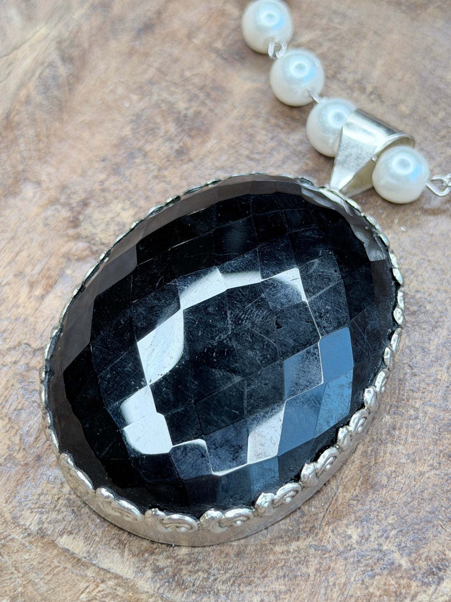 Bailey German Silver Large Faceted Onyx Necklace