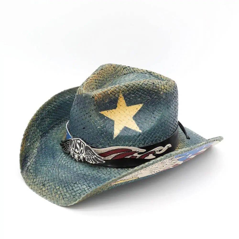 Woven Vintage USA Cowboy Hat (Blue)