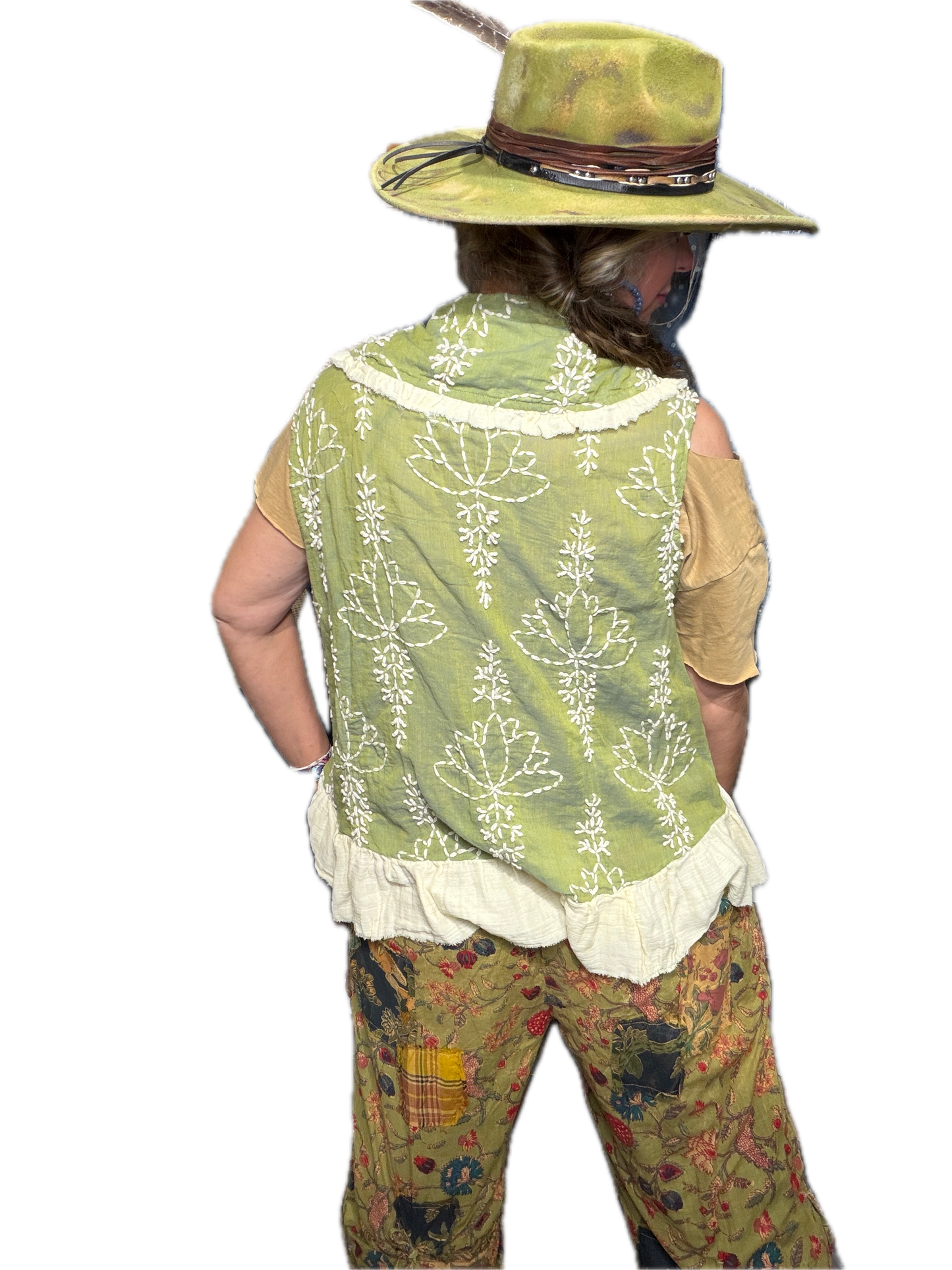 A Rare Bird- Embroidered Ruffle Vest (Green)