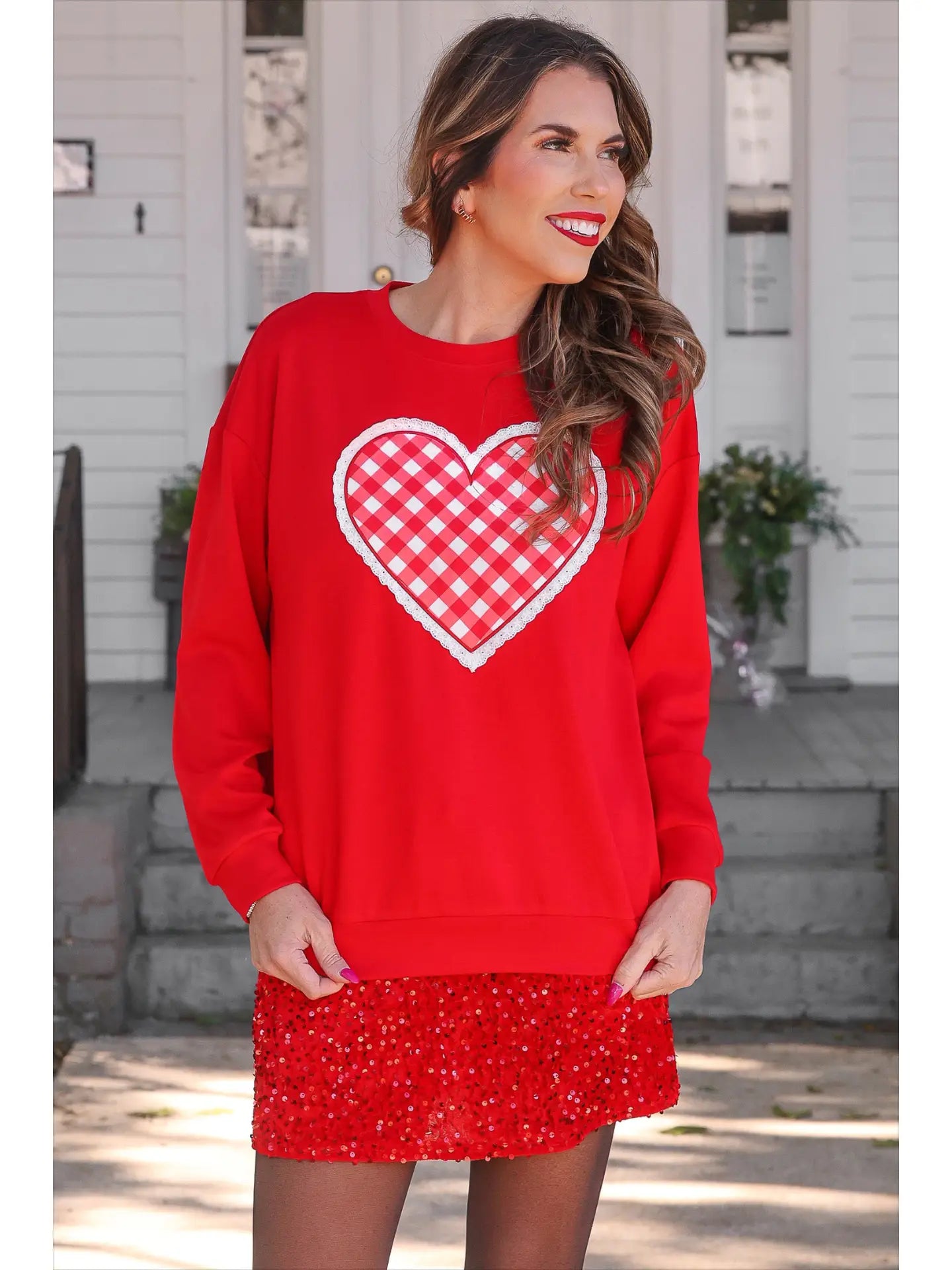 - Gingham Heart Luxe Pullover (Red) *Final Sale*