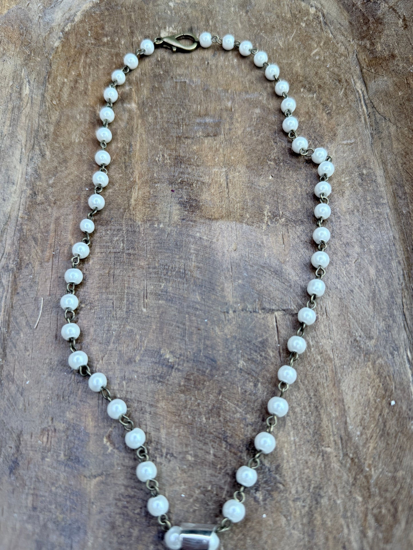Bryn German Silver Freshwater Pearl Cross Necklace