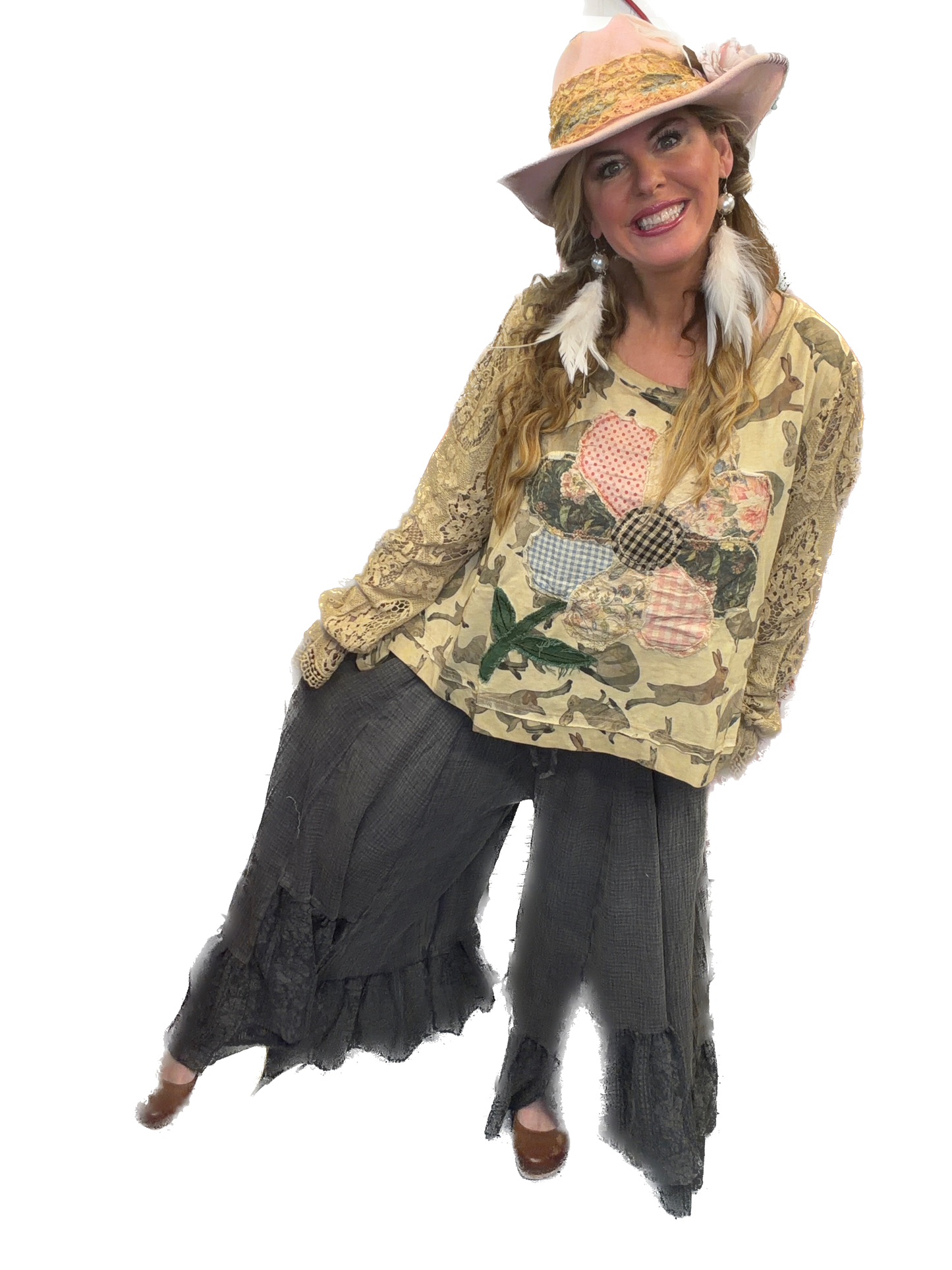 SALE Bluevelvet- Lace Bottom Double Gauze Pants (Navy) *Final Sale*