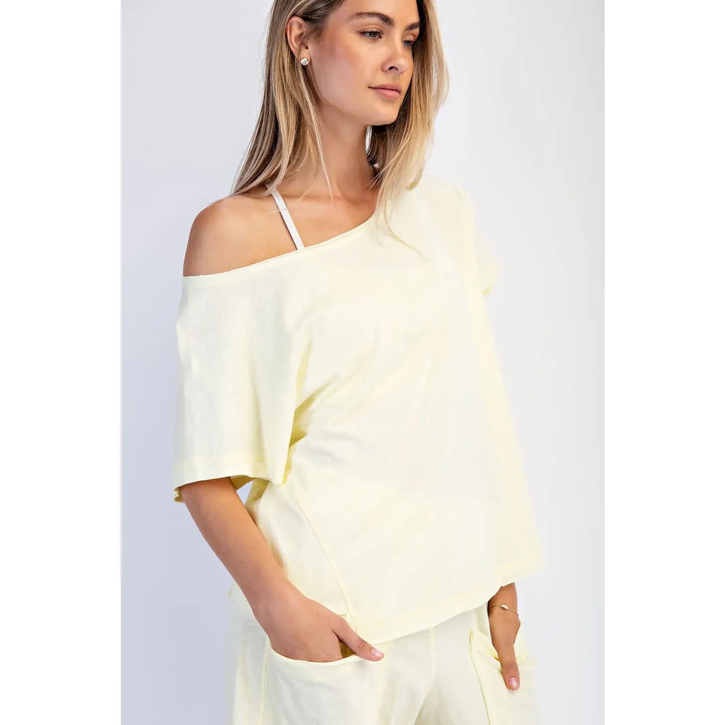 Cotton Slub Off-Shoulder Top (Lemonilla)