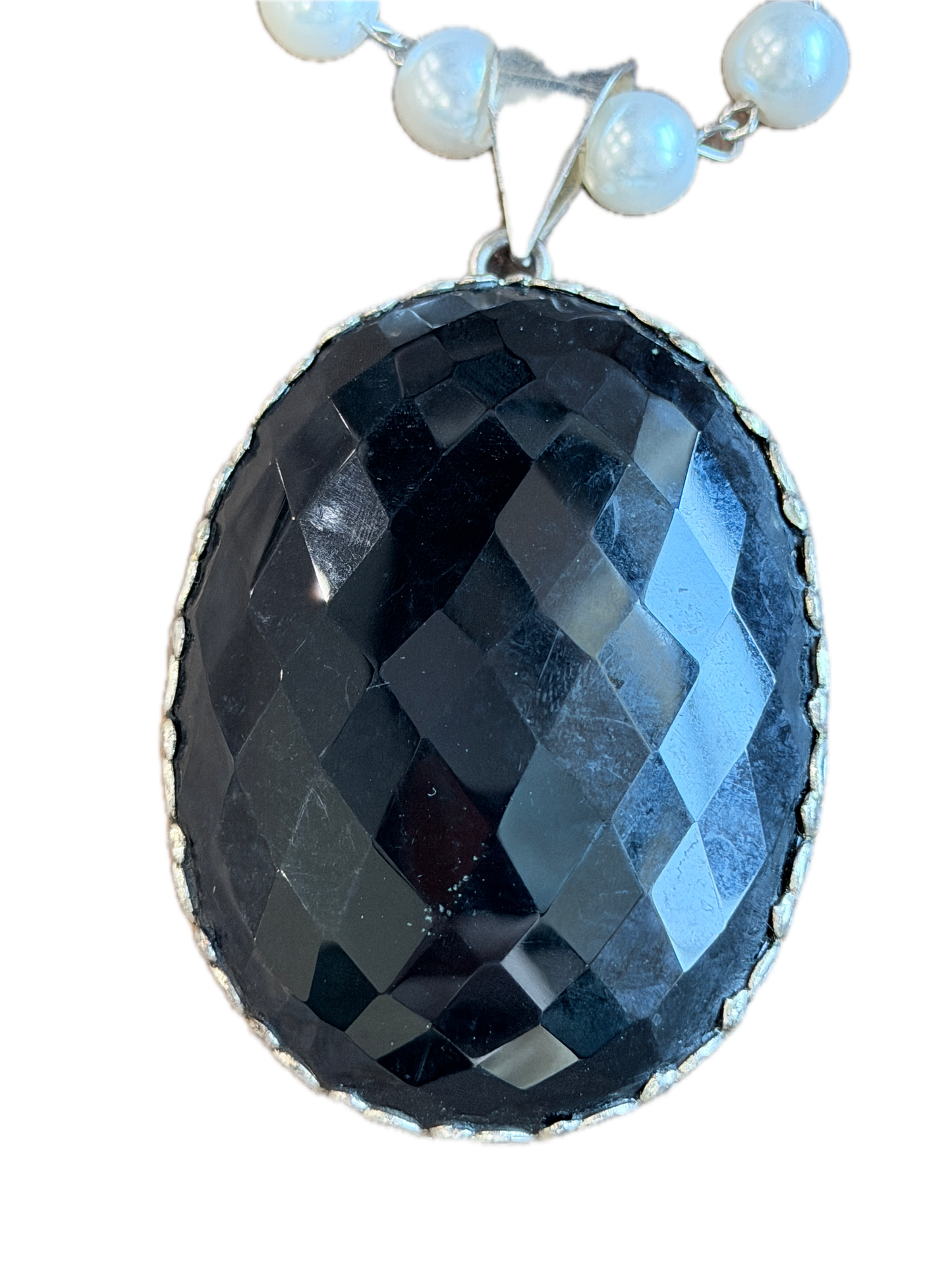 Bailey German Silver Large Faceted Onyx Necklace