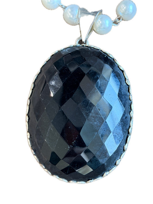 Bailey German Silver Large Faceted Onyx Necklace