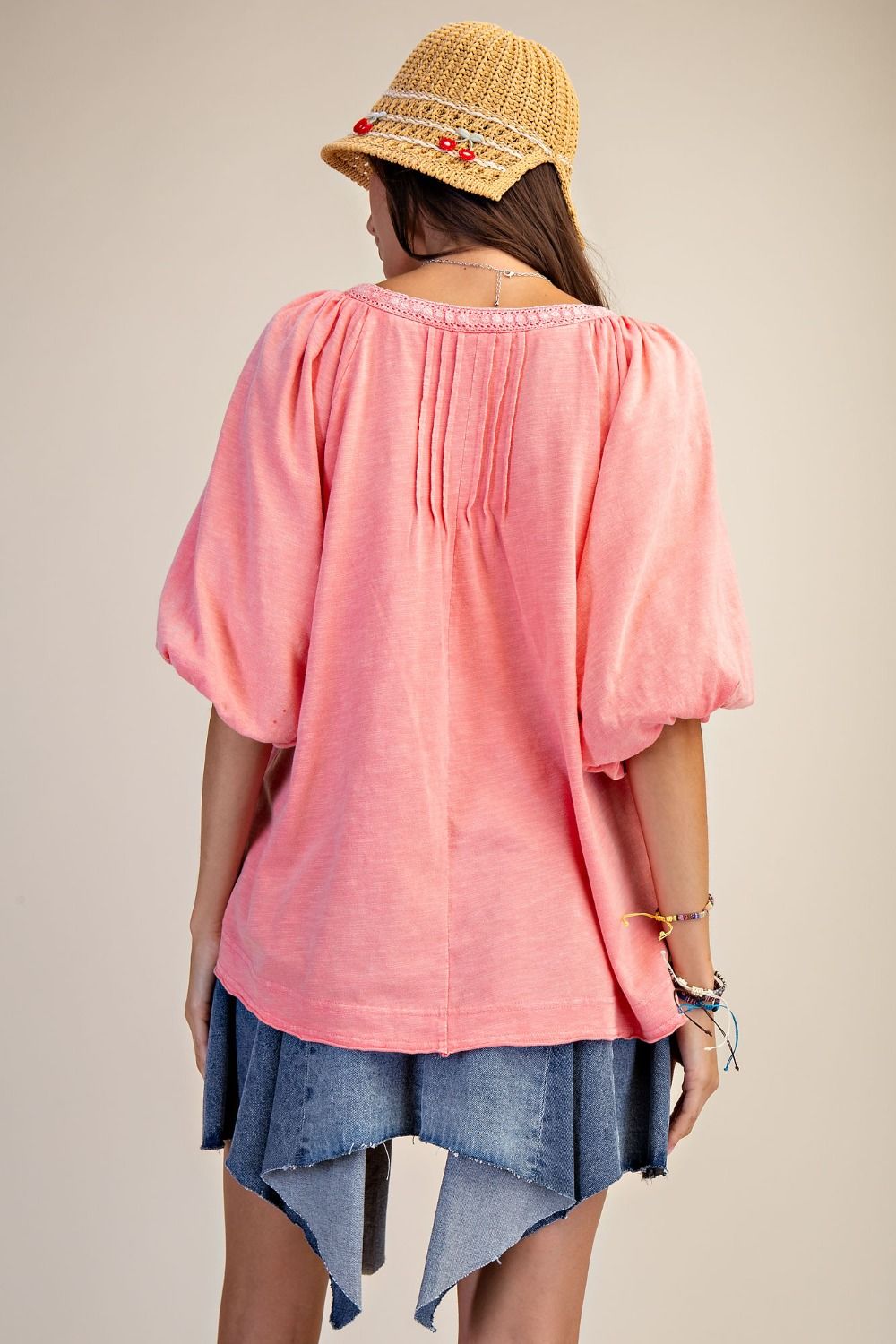EASEL - Mineral Washed Knit Top (Coral) *Final Sale*