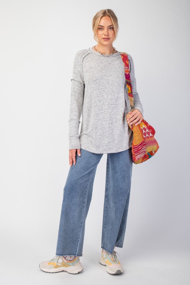 final sale Easel- Brushed Hacci Knit Tunic (Heather Grey)