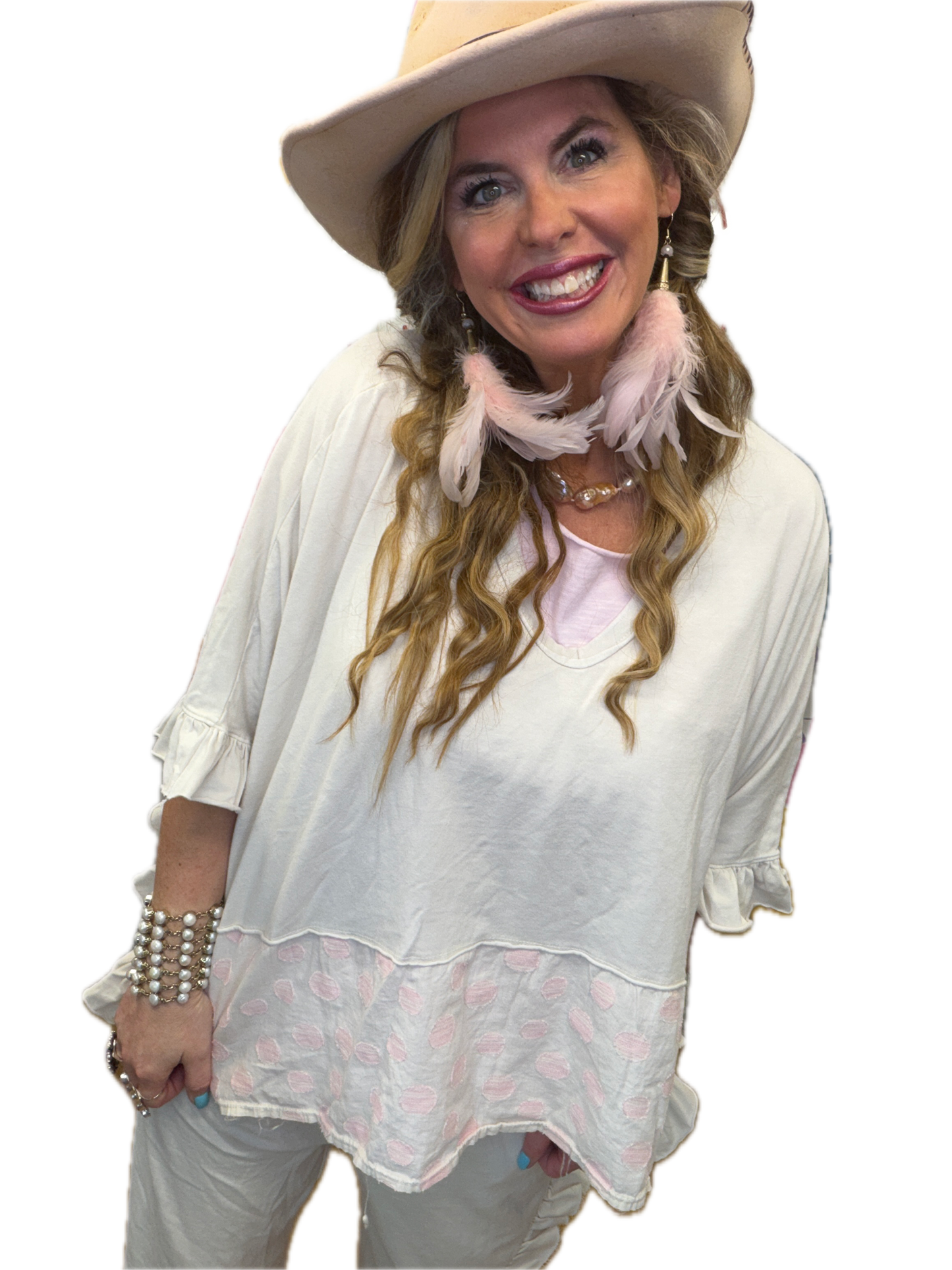 J Her- Washed Polka Dot Poncho Top (Natural)