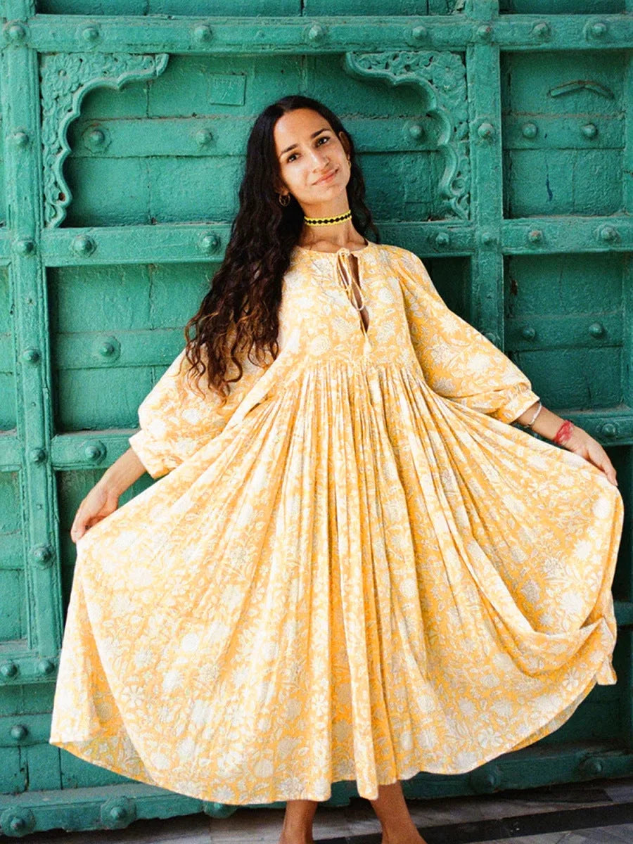 Long Floral String Tie Dress (Yellow) *Final Sale*
