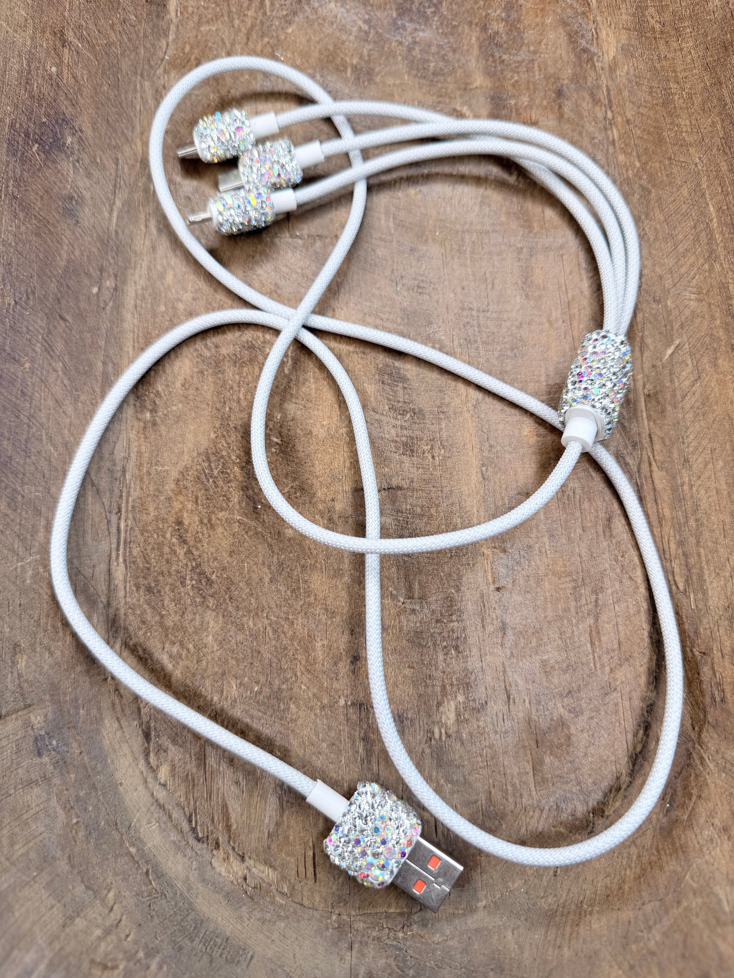 PREORDER Rhinestone 3-1 Phone Charger (Silver) *Final Sale*