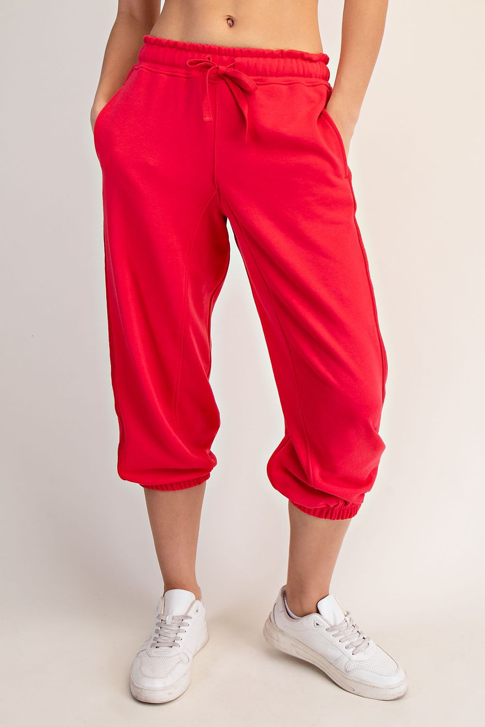 French Terry Cropped Jogger Pants (Candy Red) *Final Sale*