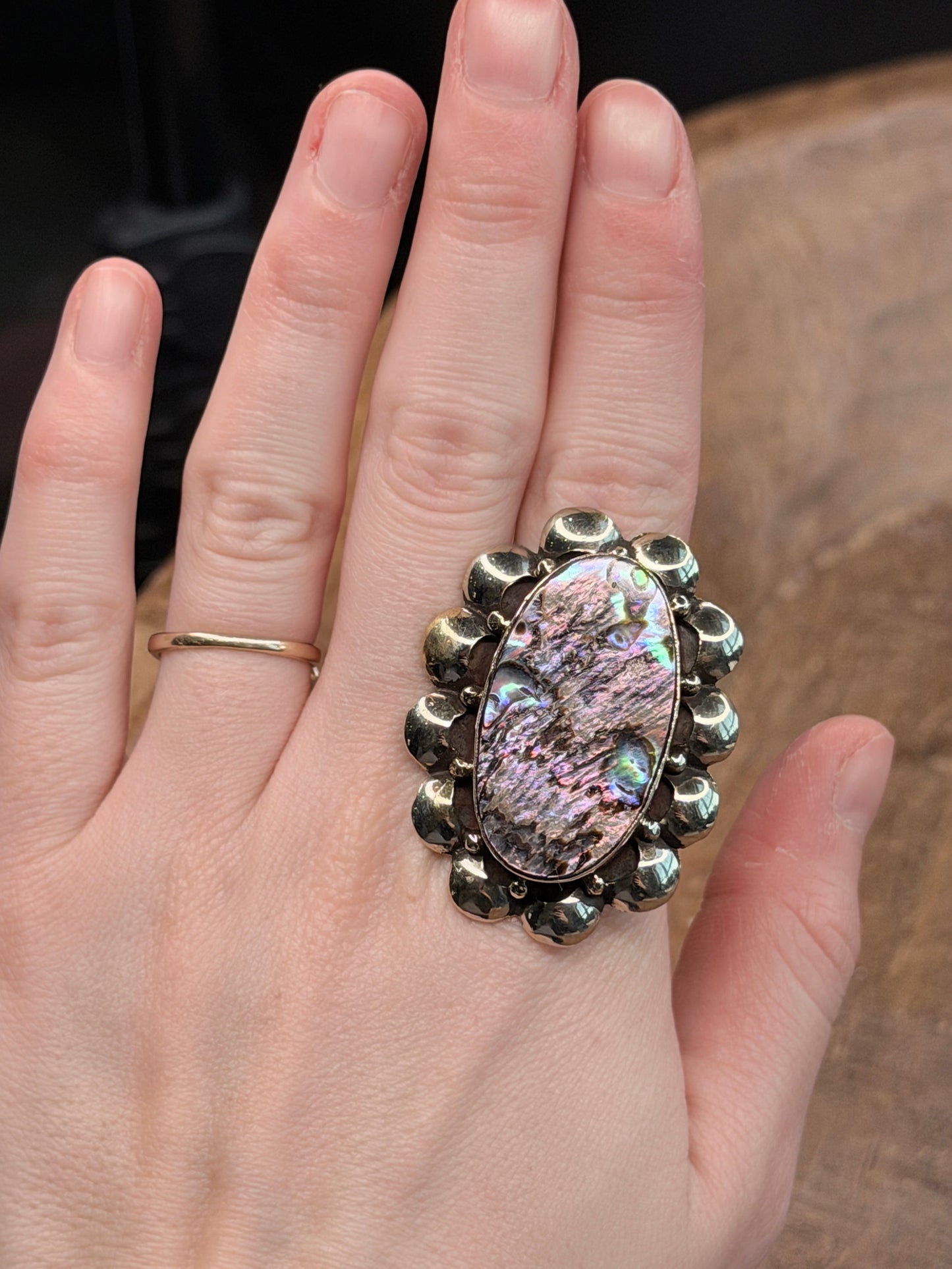 Tibetan Silver Abalone Shell Oval Ring